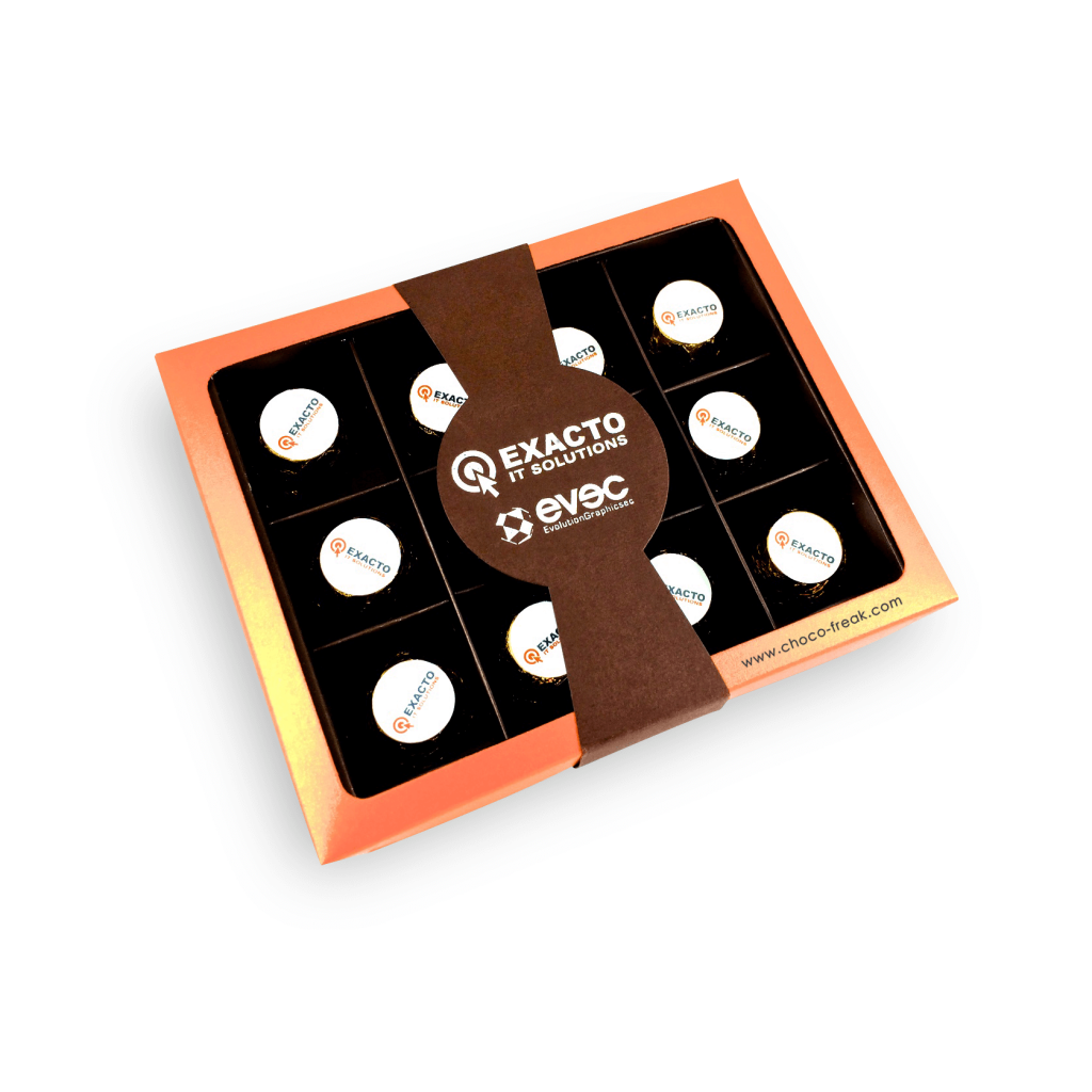 Caja con12 bombones rellenos personalizados, regalos personalizados
